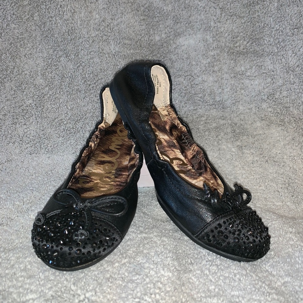 Sam Edelman Black Leather Sparkle-Toe Flats